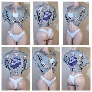 Edgy Gray Crop Top with Graphic Design